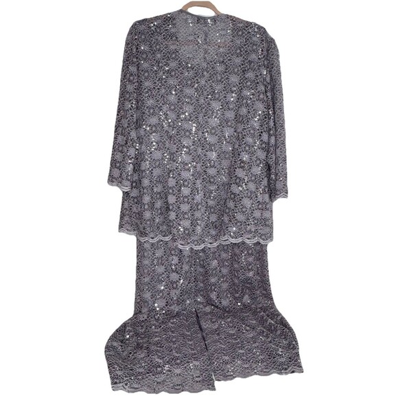 R&M Richards Mother Bride Sequin Lace 2-Piece Dress Jacket Set Purple Sz 16 Plus - Picture 2 of 12